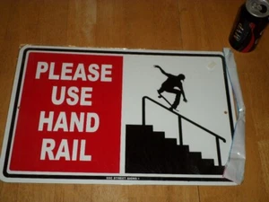 [SKATEBOARDING] "PLEASE USE HAND RAIL", METAL WALL SIGN [12" x 18"], VINTAGE USA - Picture 1 of 4