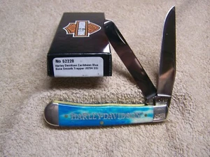 Case XX  Harley Davidson 52228 Caribbean blue Bone Smooth Trapper  6254ss etched - Picture 1 of 4