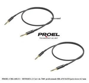 PROEL CHL140LU1 OFFERTA 2 Cavi 1mt professionale BILANCIATO 2 jack stereo 6.3 mm - Foto 1 di 1