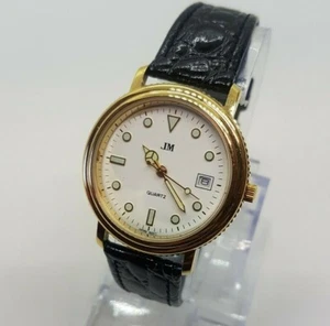 JM Elegant Date Gold-Tone watch for Men and Women | Suit Dress Cocktail Watch - Picture 1 of 12