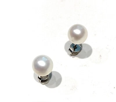 Orecchini perle fresh water argento sterling 925 rodio bianco farfallina - Immagine 1 di 4