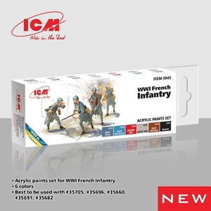 Acrylfarben Set WWI Französische Infanterie Grau Rot Braun Blau Schwarz 12mlх6 ICM 3045 - Bild 1 von 7