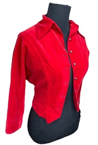 VTG Koret Cali Red Velvet Crop Jacket Blazer Pointed Western Hem Fitted XS Btn - Picture 1 of 14