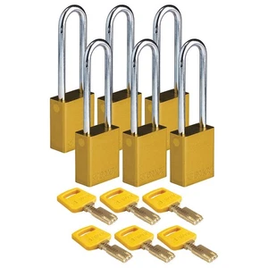 BRADY ALU-YLW-76ST-KD6PK Lockout Padlock,Yellow,1-1/2" W Body,PK6 55JZ24 - Picture 1 of 1