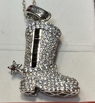 Sterling Silver .925 Sparkling YGI 925 CN Boot Czs & Spinel Black Stone Necklace - Изображение 1 из 4