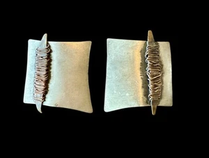 Vintage Brutalist Style Copper Wire Wrap Silver Tone Earrings - Picture 1 of 9