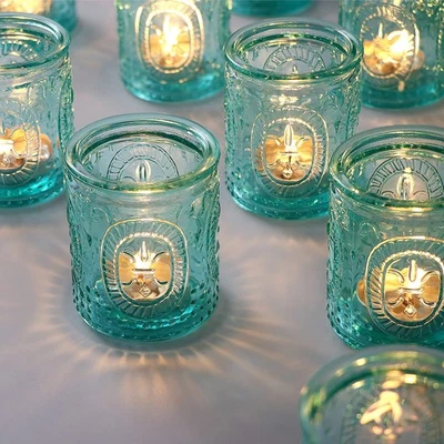 Blue Votive Candle Holders Set of 12, Vintage Blue Tealight Candle Holders, T... - Image 1 of 4