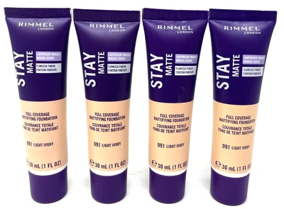 (4) Rimmel Stay Matte Full Coverage Mattifying Foundation NIP 091 - Light Ivory - Image 1 of 3