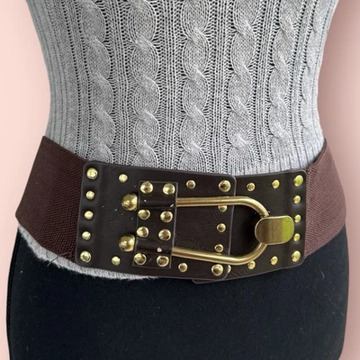 "Cinturón ancho para mujer Y2K Boho imitación cuero marrón elástico grueso hada grunge 30""-38""" Foto 1 de 3