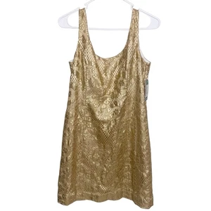 Vestido Lilly Pulitzer Mujer Talla 8 Dorado Metálico Encaje Eaton Cambio Fiesta 76579 - Imagen 1 de 12