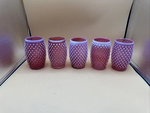 Fenton Cranberry Opalescent Glass Hobnail Barrel Tumblers Lot Of 5 Vintage - Picture 1 of 8
