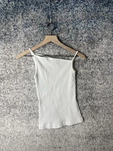 Canotta Agolde Priya donna piccola bianca a costine cotone biologico cami elasticizzata USA - Foto 1 di 7