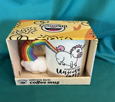 New BIG MOUTH Powered by UNICORN FARTS Coffee Cup Mug 20 oz. Rainbow Handle - Image 1 of 4