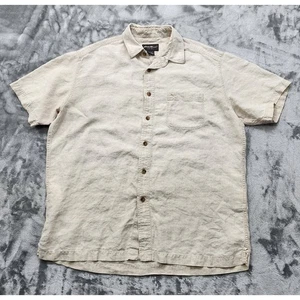 Eddie Bauer Shirt Mens L Beige Linen Short Sleeve Button Down Casual Outdoors - Picture 1 of 9