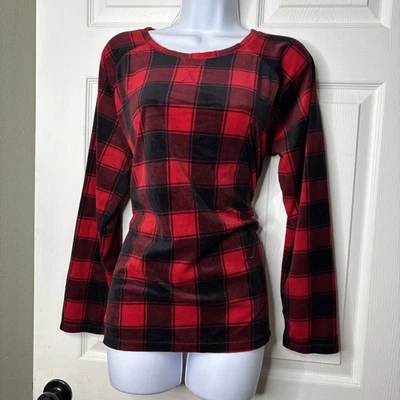 Camisa feminina aconchegante Sonoma XL vermelha preta xadrez manga longa lã macia malha - Imagem 1 de 4