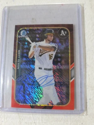 Matt Olson Auto 2015 Bowman cromo mini brillo rojo primera impresión 1/1 #1/5 Foto 1 de 2