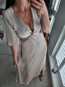 H&M Luxury Satin Beige long dress size uk 8-10 S/M - Picture 1 of 12