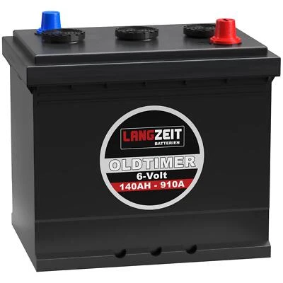 LANGZEIT BATTERIEN Langzeit Oldtimer Batterie 6V 140Ah Autobatterie gefüllt & geladen einbaufertig
