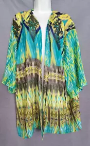 Kim Rogers Women's Sheer Open Cardigan Blue Butter Yellow Sz 2XL Spring Summer - Picture 1 of 3