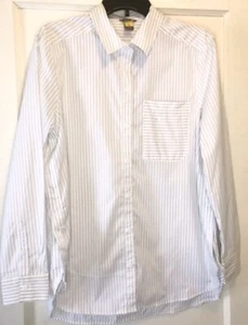 Eddie Bauer Large White Gray Striped Button Up Long Sleeve Collar Women’s Top - Picture 1 of 12