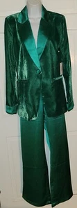 Jason Wu smaragdgrün Samt Satin 2 Stück Schlaghose Cocktailanzug M 8 Neu mit Etikett - Bild 1 von 13
