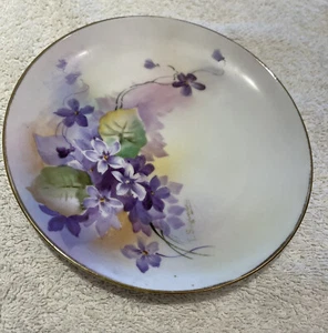 Vintage handbemalter Nippon Teller lila Blumen Teller 6 1/4 cm quer - Bild 1 von 6