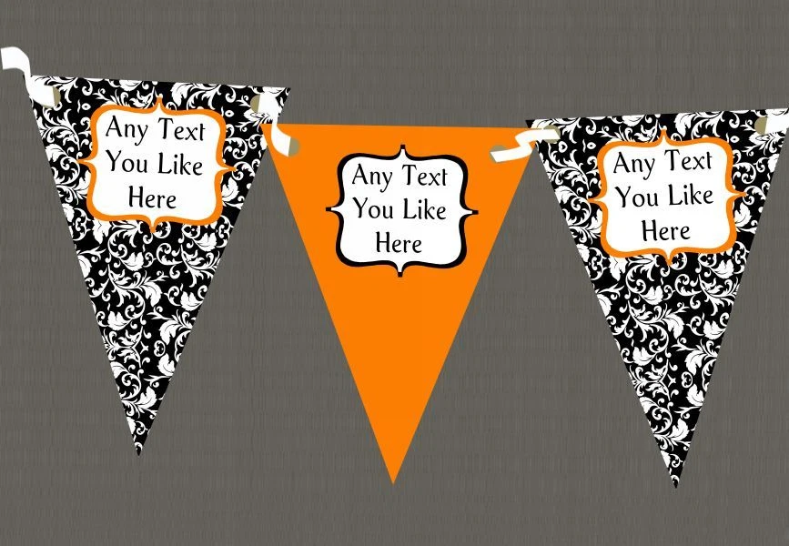 Naranja Blanco Negro Damasco Personalizado Lugar de Boda o Recepción Bunting Foto 1 de 1