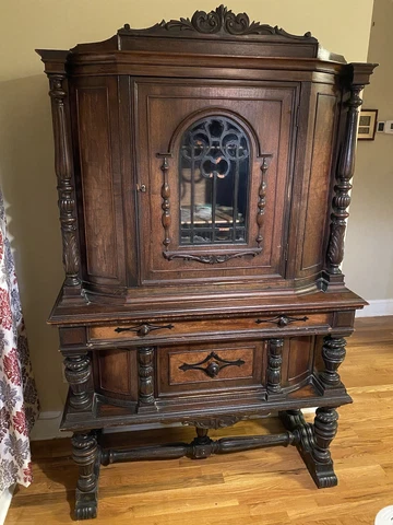 Antique Victorian Carved Ornate Walnut Buffet China Cabinet Hutch Cover
