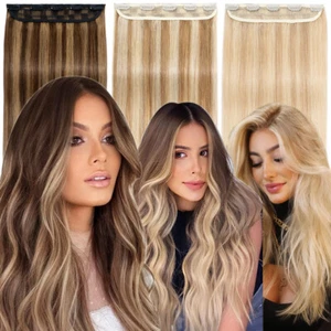 THICK One Piece with 5 Clips 100% Human Hair Extensions Half Full Head Weft AAAA - Picture 1 of 70