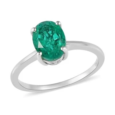 Emeraldine Quartz Solitaire Ring Platinum Over SS 2.20 ctw Size 9 Foto 1 de 4