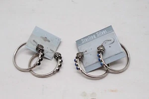 (2) Paar Sterling Silber 925 & Markasiten Creolen Ohrstecker Medium 1-5/8" - Bild 1 von 3