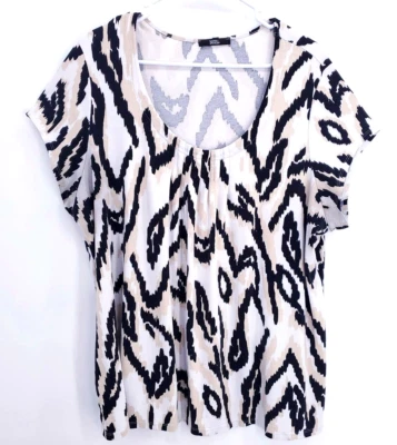 Marks & Spencer Tunic Women Top Cap Sleeve Scoop Neck Animal Print Pleat Size 22 - Image 1 of 4