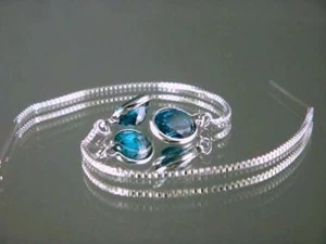 925 Sterling Silver Threader Earrings, Paraiba Topaz, SE005 - Picture 1 of 4