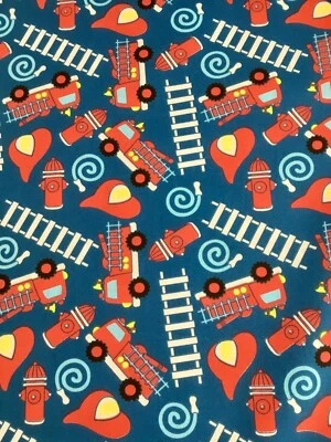 KIDS CHOICE: FIRETRUCKS & LADDERS COTTON FABRIC FM SANTEE PRINT - 1/2 yd - Image 1 of 3