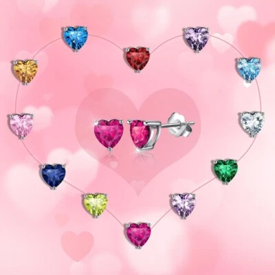 925 Silber Ohrstecker Herz mit Zirkonia in Geburtsstein-Farben, Damen Ohrringe - Bild 1 von 4