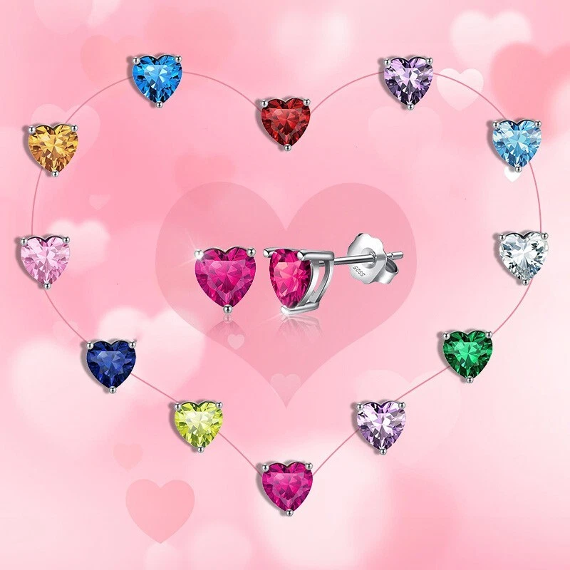925 Silber Ohrstecker Herz mit Zirkonia in Geburtsstein-Farben, Damen Ohrringe - Bild 1 von 4