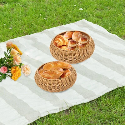 2Pcs Hand-woven Storage Basket Round Imitation Rattan Baskets with Lid New - Image 1 of 4