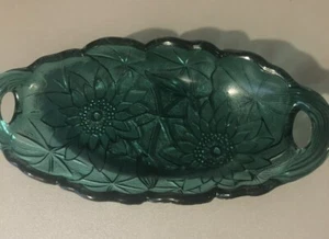 Lily Pons Teal by INDIANA GLASS Relish/trinket dish, Rare color Turquoise Bowl - Picture 1 of 4