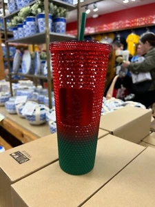 2022 Walt Disney World Starbucks Christmas Mickey Studded 24oz Tumbler Holiday - Bild 1 von 2