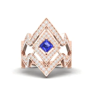 1.54ct Natural Round Diamond 14k Rose Gold Sapphire Anniversary Cocktail Ring - Picture 1 of 3