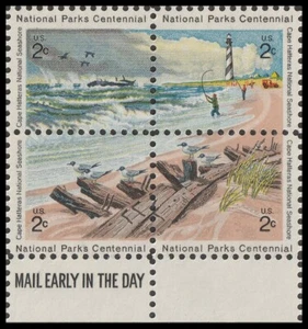 US 1448-1451 1451a Cape Hatteras 2c mail early block 4 LL MNH 1972 - Picture 1 of 1