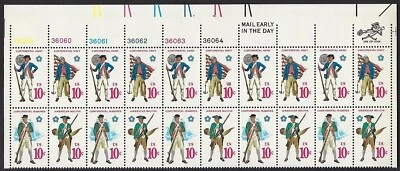 1565-68 MNH Plate Block of 20, 10-cent stamps - 200th Anniversay of U.S. Militar - Image 1 of 3