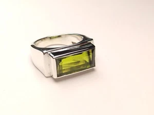Lab Created Healing Peridot 925 Sterling Silver Handmade Signet Men's Ring - Picture 1 of 3
