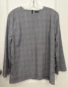 Zara Woman Small Houndstooth Print Button Sides Long Sleeve Chic Casual Top Med - Picture 1 of 9