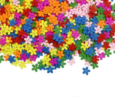 Flower Buttons Colorful Wood Jewelry Making Sewing Supply Assorted Lot 15mm 100p - Image 1 of 2