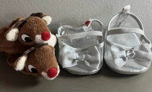 Build A Bear Workshop Lot 2 Pairs Rudolph Deer Slippers Princess Shoes READ - Picture 1 of 11