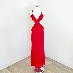 Peppermayo Klara Cut Out Maxi Dress Womens Size 10 Red Ruffle Trim Open Back New - Picture 1 of 13