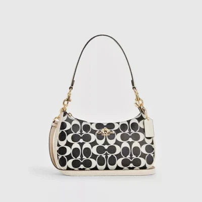 Bolso de hombro Coach dorado/negro Multi Teri Signature de lona y cuero (CQ674) -NUEVO CON ETIQUETAS Foto 1 de 4