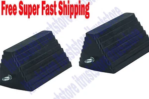 2PC LARGE SOLID RUBBER TRAILER TRUCK WHEEL TIRE SAFETY CHOCK CHALK WEDGE STOPPER - Picture 1 of 3