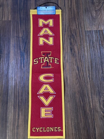 Heritage Banners Iowa State Cyclones Man Cave Red Yellow 8x32 Banner - NEW Cover